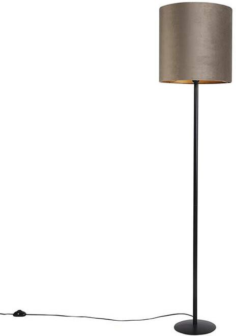 QAZQA Vloerlamp zwart met velours kap taupe en goud 40 cm Simplo - Foto 1