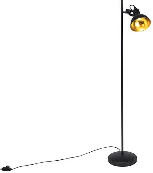 QAZQA Industriële vloerlamp zwart met goud 1-lichts Tommy