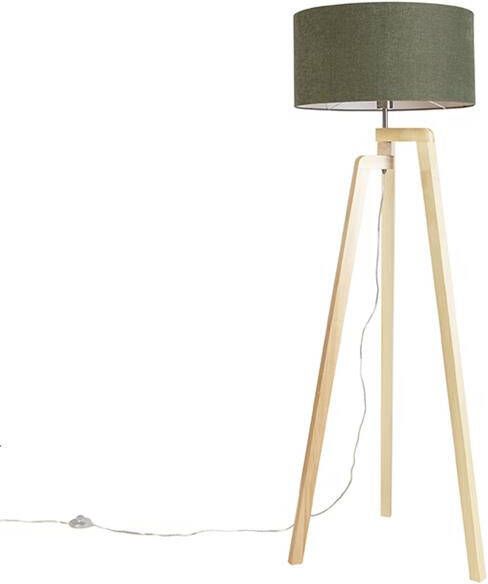 QAZQA Vloerlamp tripod hout met kap 50 cm groen Puros - Foto 1