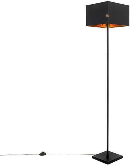 QAZQA Moderne vloerlamp zwart met goud vierkant VT 1