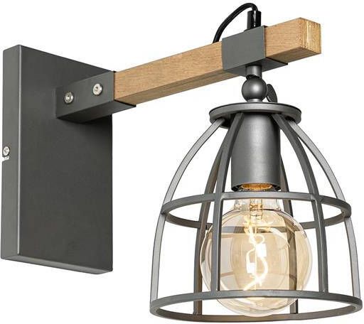 QAZQA Industriële wandlamp donkergrijs met hout verstelbaar Arthur - Foto 1