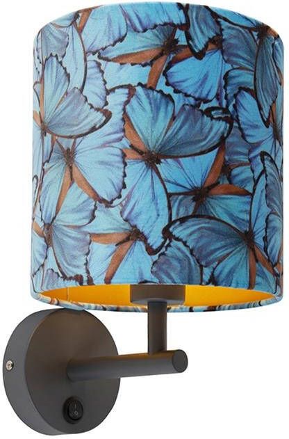 QAZQA Vintage wandlamp donkergrijs met velours kap vlinder Combi - Foto 1