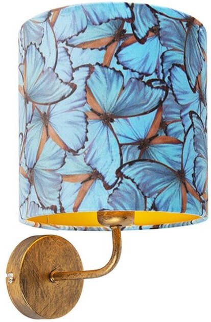 QAZQA Vintage wandlamp goud met vlinder velours kap Matt - Foto 1