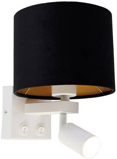QAZQA Wandlamp wit met leeslamp en kap 18 cm zwart Brescia - Foto 1