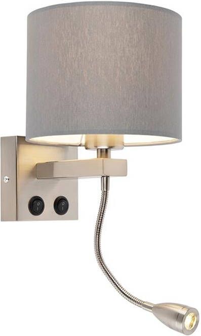 QAZQA Moderne wandlamp staal met grijze kap Brescia - Foto 1