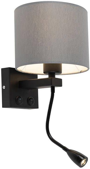 QAZQA Moderne wandlamp zwart met grijze kap Brescia