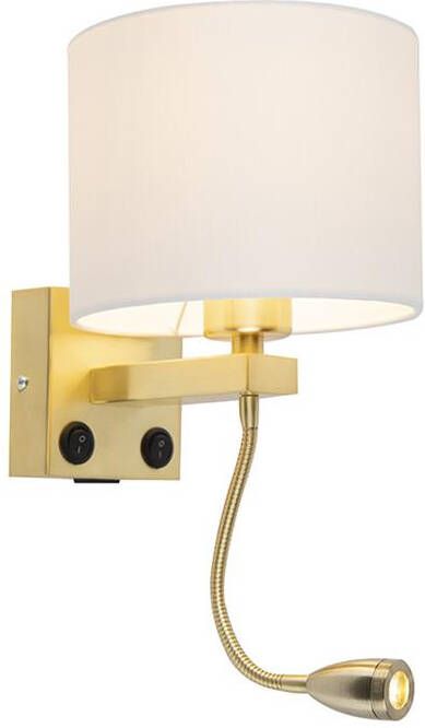 QAZQA Gouden wandlamp USB met witte kap Brescia Combi - Foto 1