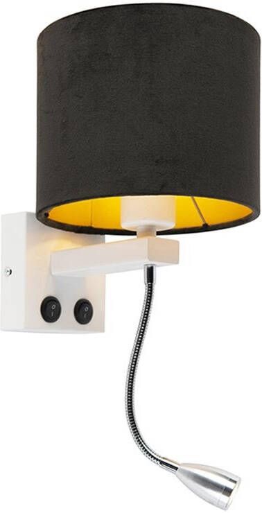 QAZQA Moderne wandlamp wit met kap velours zwart Brescia
