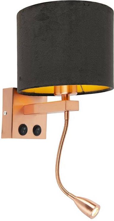 QAZQA Moderne wandlamp koper met kap velours zwart Brescia