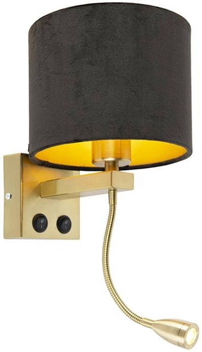 QAZQA Moderne wandlamp messing met kap zwart velours Brescia - Foto 1