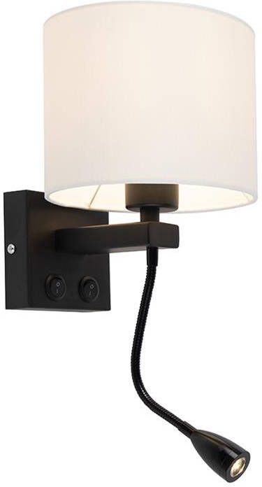 QAZQA Moderne wandlamp zwart met witte kap Brescia