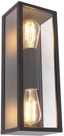 QAZQA Industriële wandlamp zwart 38 cm 2-lichts IP44 Charlois - Foto 1