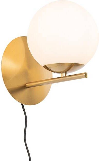 QAZQA Art Deco wandlamp goud en opaal glas Flore