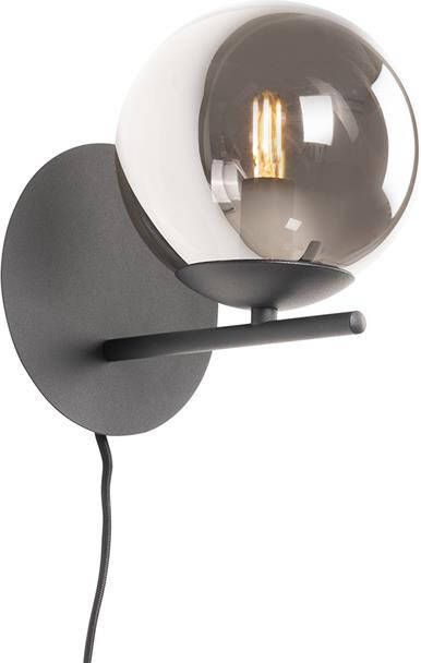 QAZQA Art Deco wandlamp zwart en smoke glas Flore - Foto 1