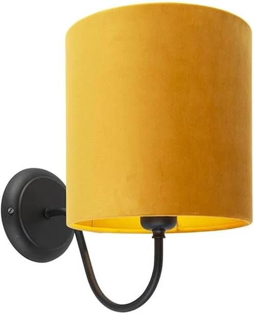 QAZQA Klassieke wandlamp zwart met gele velours kap Matt - Foto 1