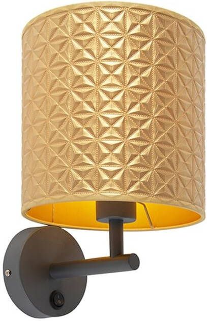 QAZQA Vintage wandlamp donkergrijs met goud triangle kap Matt