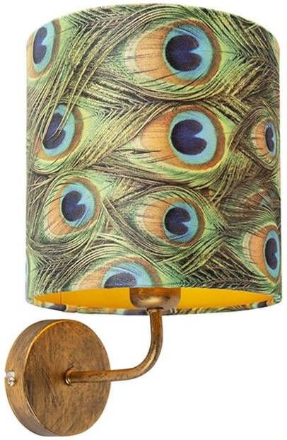 QAZQA Vintage wandlamp goud met kap velours 20|20|20 pauw Matt - Foto 1