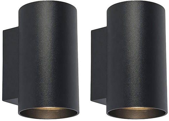 QAZQA Set van 2 moderne wandlampen zwart rond 2-lichts Sandy - Foto 1