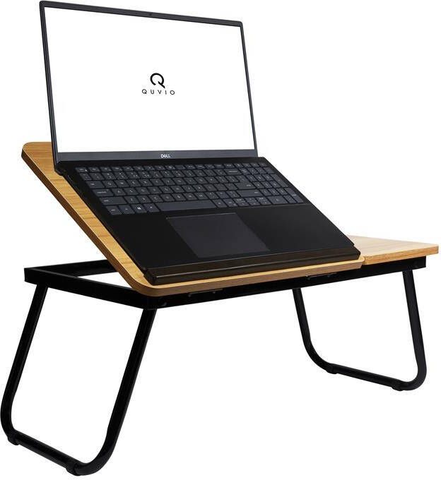 QUVIO bedtafel met bekerhouder Bedtafel Laptoptafel Bedtafeltje voor op bed Bedtafeltje Verstelbaar Houtlook