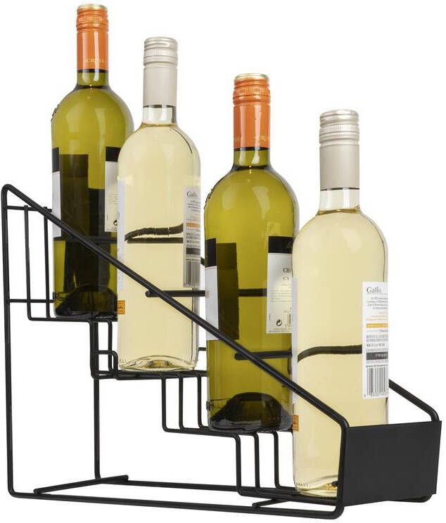 QUVIO Flessenrek metaal met 4 treden Zwart