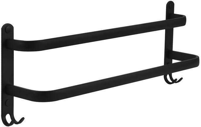 QUVIO Handdoekenrek wand met 2 stangen + 4 haakjes 48 cm Zwart