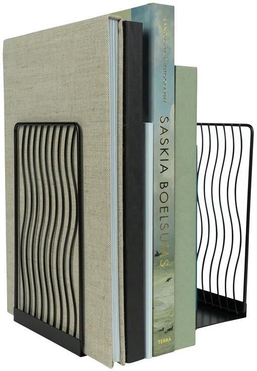 QUVIO Boekenstandaard golvend metaal 1 paar- Zwart