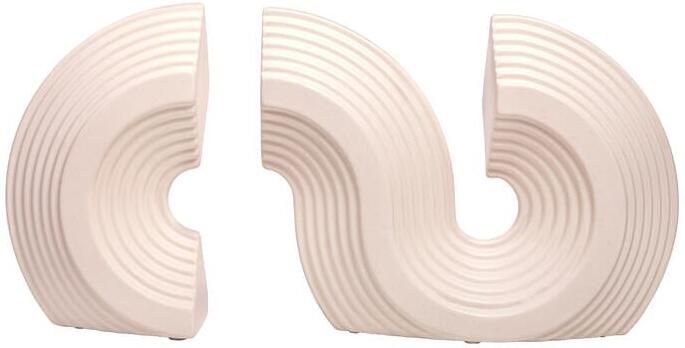 QUVIO Boekensteun Geometrisch Keramiek Beige Set van 2