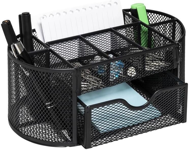 QUVIO Bureau organizer 8 vakken + 1 lade met gaas Zwart