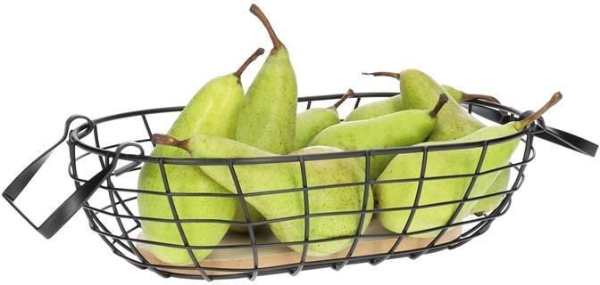 QUVIO Draadmand ovaal metaal en hout Zwart