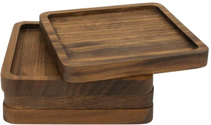 QUVIO Glasonderzetters set van 4 Vierkant Hout Donkerbruin