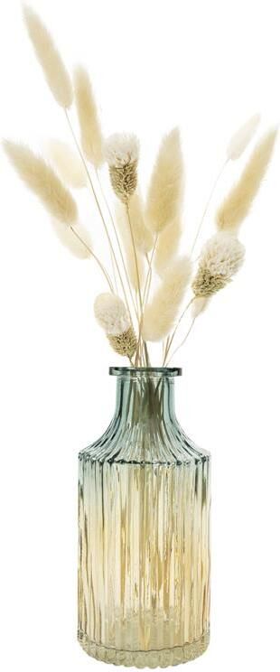 QUVIO Glazen vaas met patroon geel|blauw Hoogte 14 5 cm