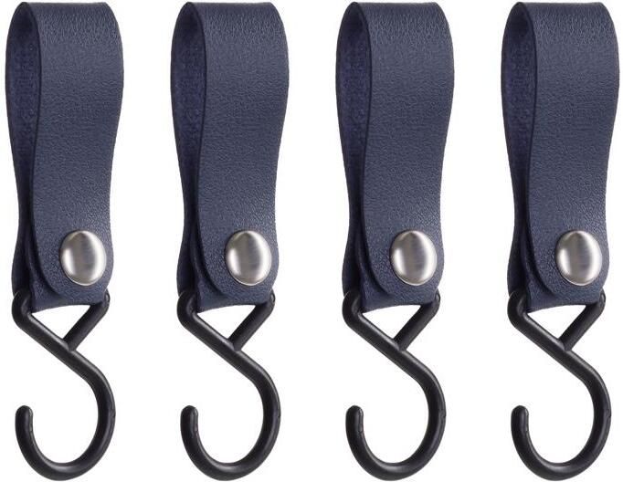 QUVIO ophanghaak met leren bandje Blauw Set van 4
