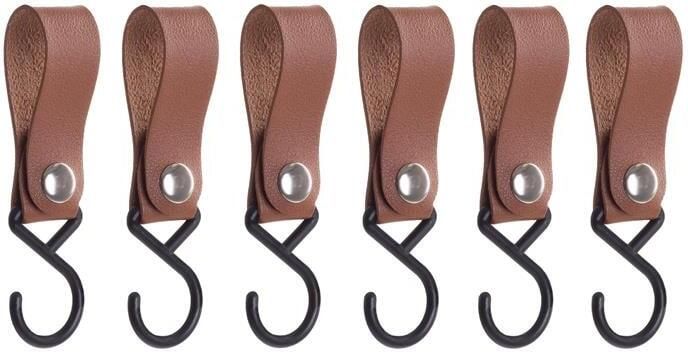 QUVIO ophanghaak met leren bandje Bruin set van 6