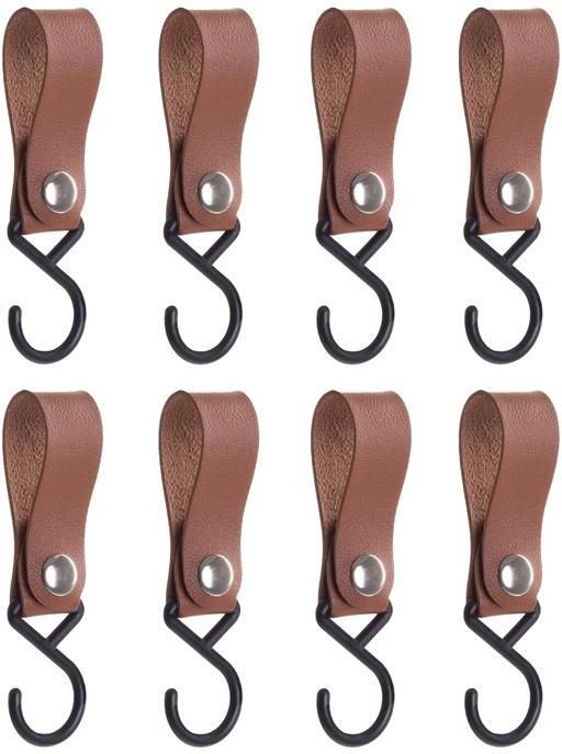 QUVIO ophanghaak met leren bandje Bruin set van 8