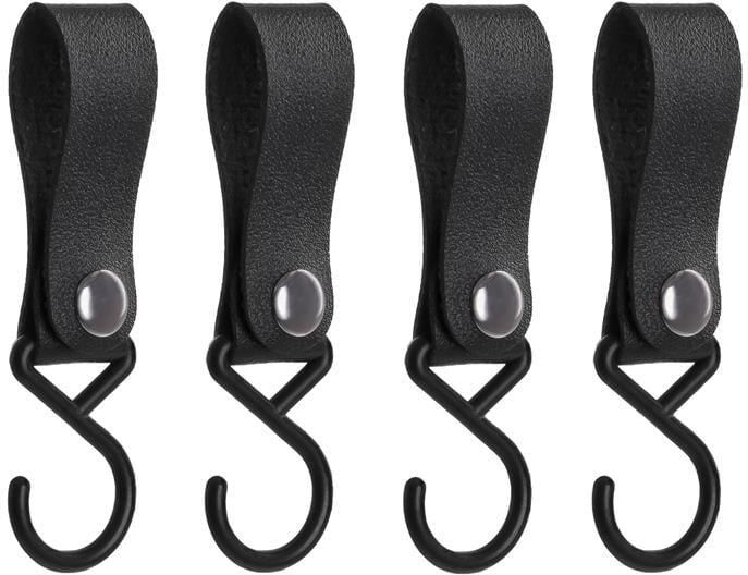 QUVIO ophanghaak met leren bandje Zwart set van 4