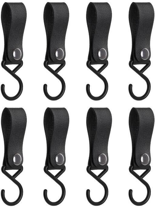 QUVIO ophanghaak met leren bandje Zwart set van 8