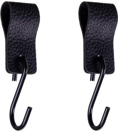 QUVIO S haak met leren bandje Zwart set van 2