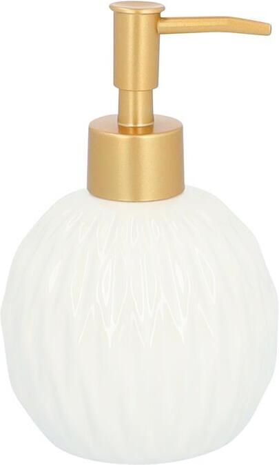 QUVIO Zeepdispenser Rond Keramiek Wit met goude zeeppompje