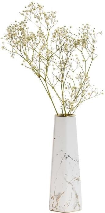QUVIO Zeshoekige vaas keramiek Wit met goud marble look S