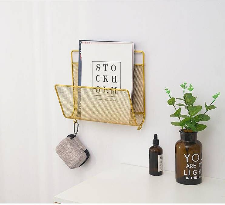 QUVIO Tijdschriften organizer wandmontage goud