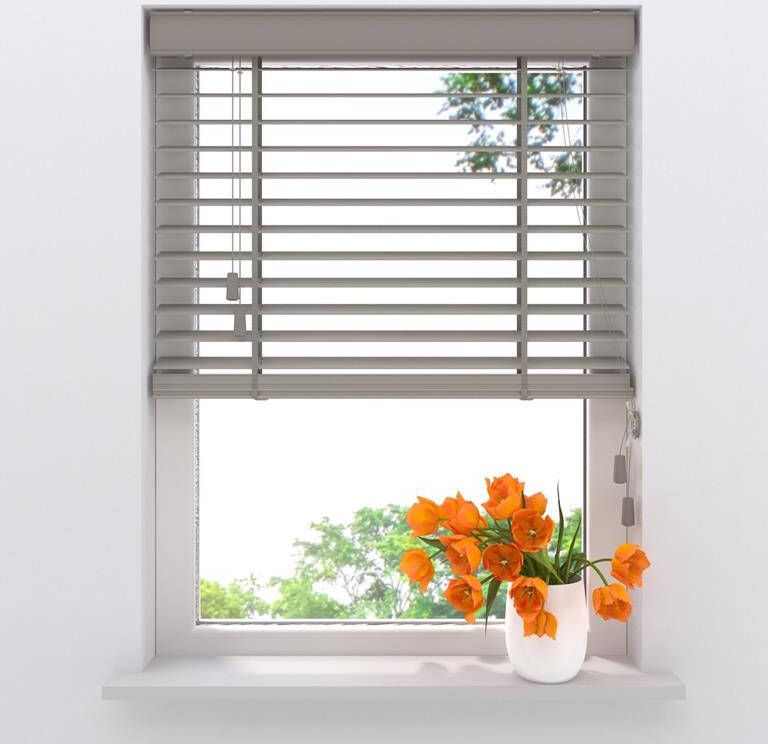 Raamdecoratie.com Bamboe Houten Jaloezie Easy 50 mm Light Grey 120 x 130