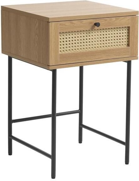 Rebellenclub Berley Nachtkastje 45 x 45 cm Eiken met Rattan
