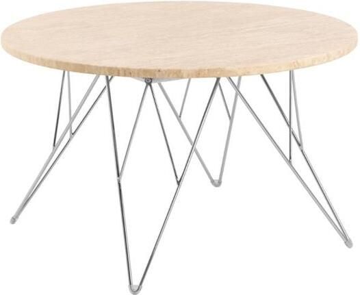 Rebellenclub Broome Salontafel ø80 Travertin Look Met Chrome Poten