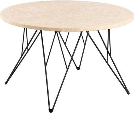 Rebellenclub Broome Salontafel ø80 Travertin Look Met Zwart Stalen