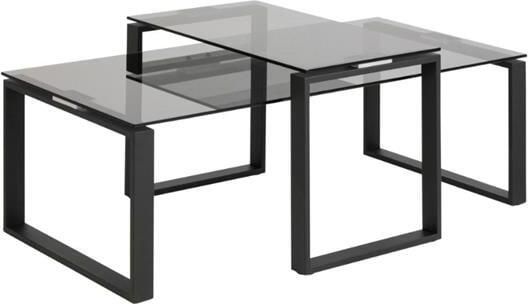 Rebellenclub Muker Salontafel Set Zwart Met Smoked Glass