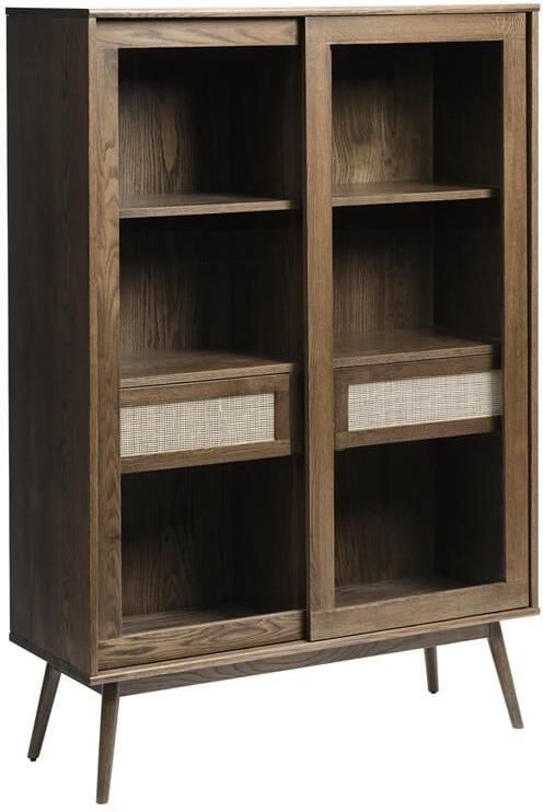 Rebellenclub Yass Vitrinekast Smoked Eiken met Rattan