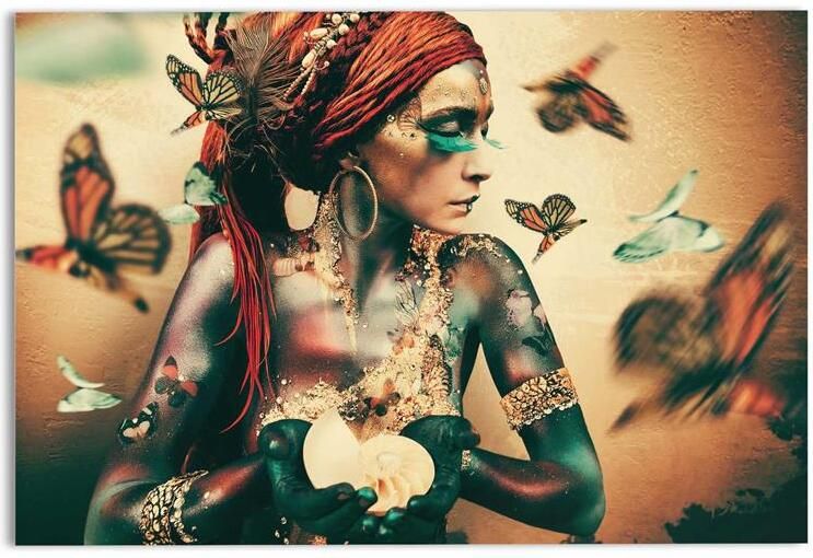 Reinders Bohemian Butterfly Goddess Glasschilderij 78x116cm