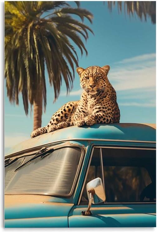 Reinders Cheetah Rooftop Glasschilderij 78x116cm