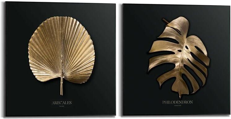 Reinders Golden Leaves Schilderijen set 2x 50x50cm Zwart