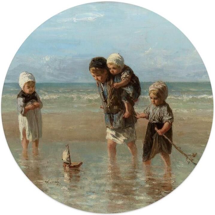 Reinders Jozef Israels Kinderen der zee Glasschilderij Ø 50cm